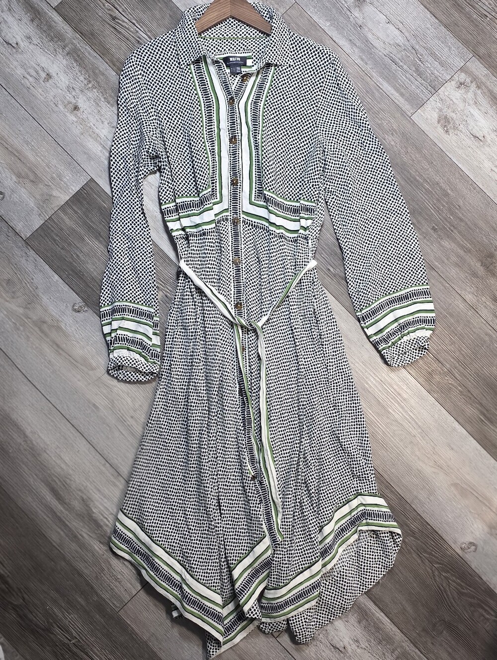 Maeve by Anthropologie Constantine Geometric Bordered Flowy Midi Dress Sz 12 EUC